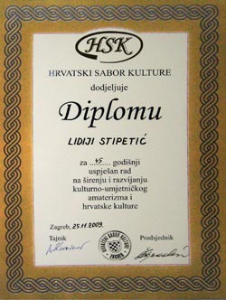 Priznanja i diplome za vjernost pjevanja u Hrvatskom pjevačkom društvu "Klek" Ogulin
